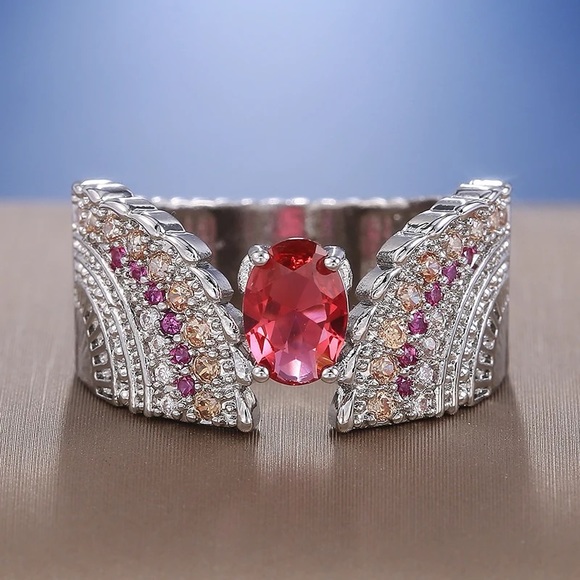 New Vintage 925 Silver Wings Design Ruby Ring - Picture 4 of 6